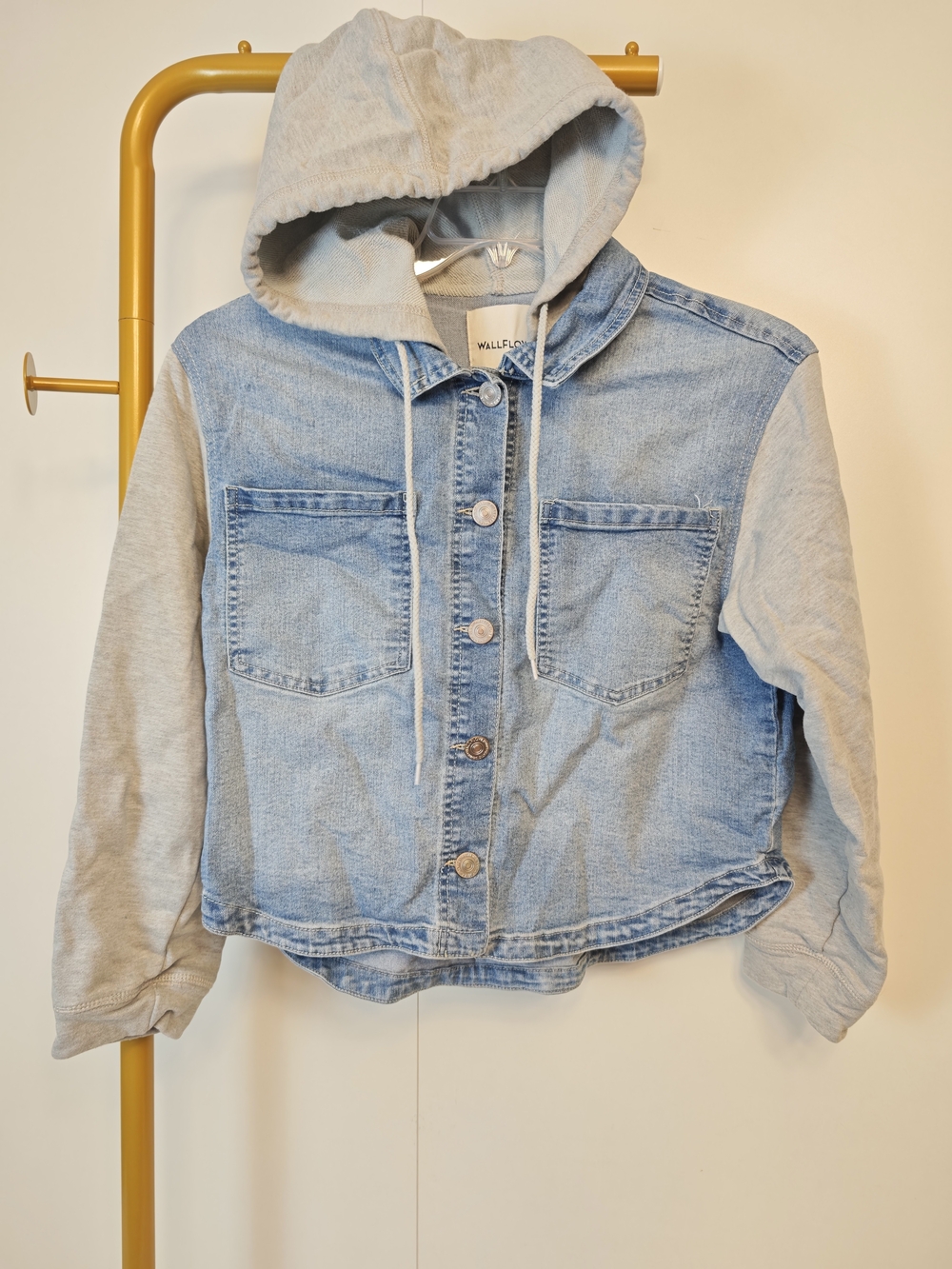 Wallflower Light Blue Denim & Gray Hooded Jacket WFG14573T Womens Medium